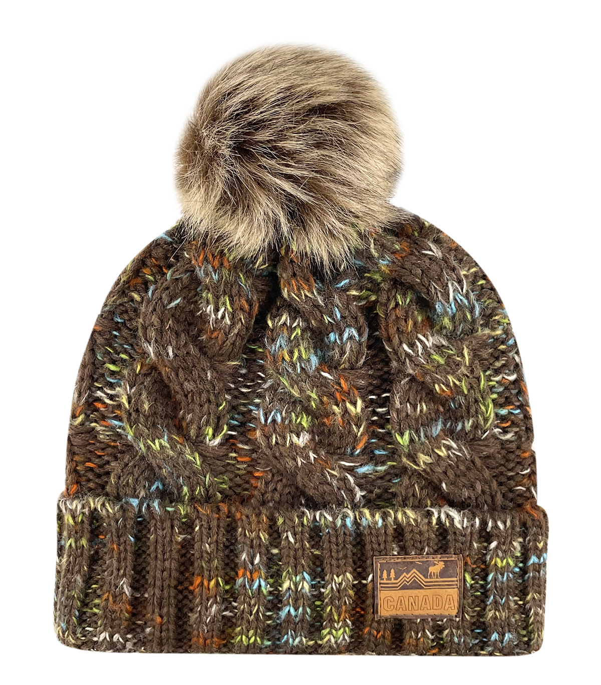Canada Multi-Weave Knit Toque with Pom w/ Leather Patch