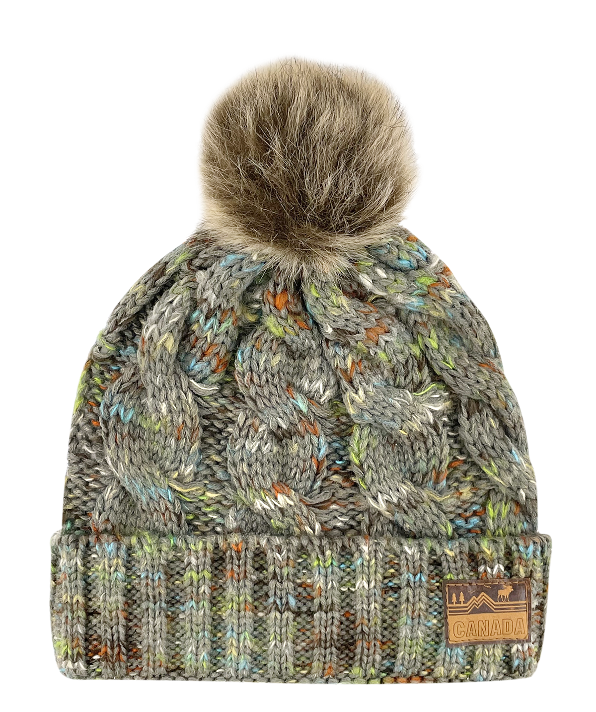 Canada Multi-Weave Knit Toque with Pom w/ Leather Patch