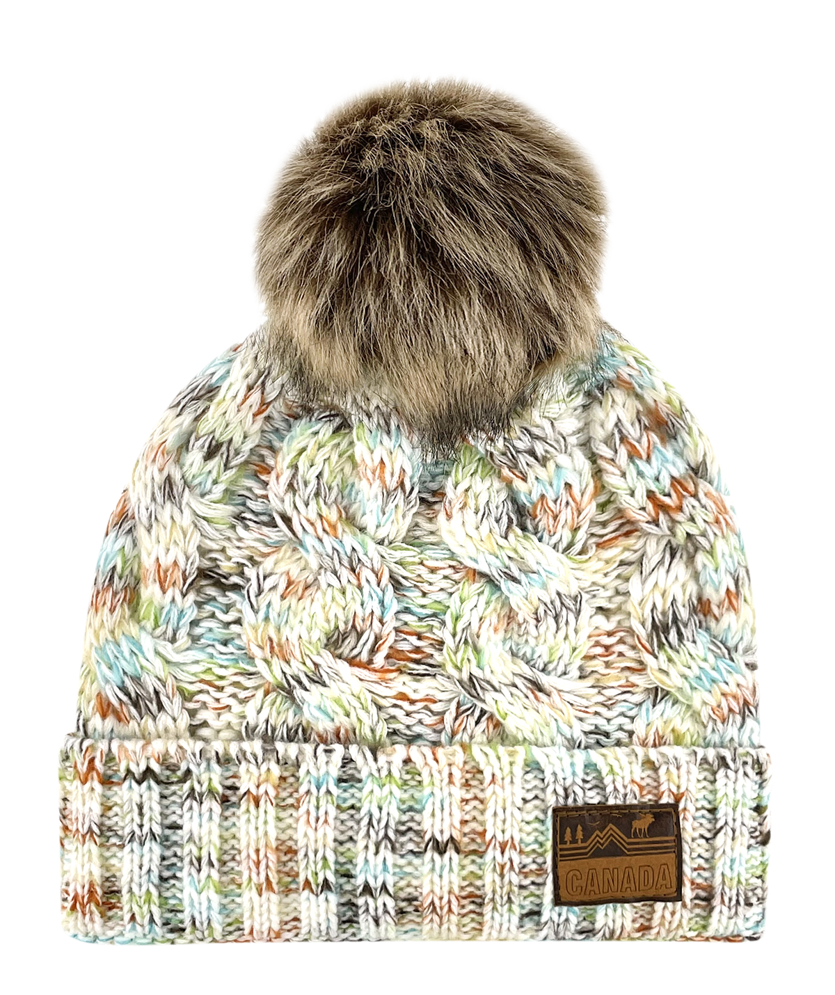 Canada Multi-Weave Knit Toque with Pom w/ Leather Patch