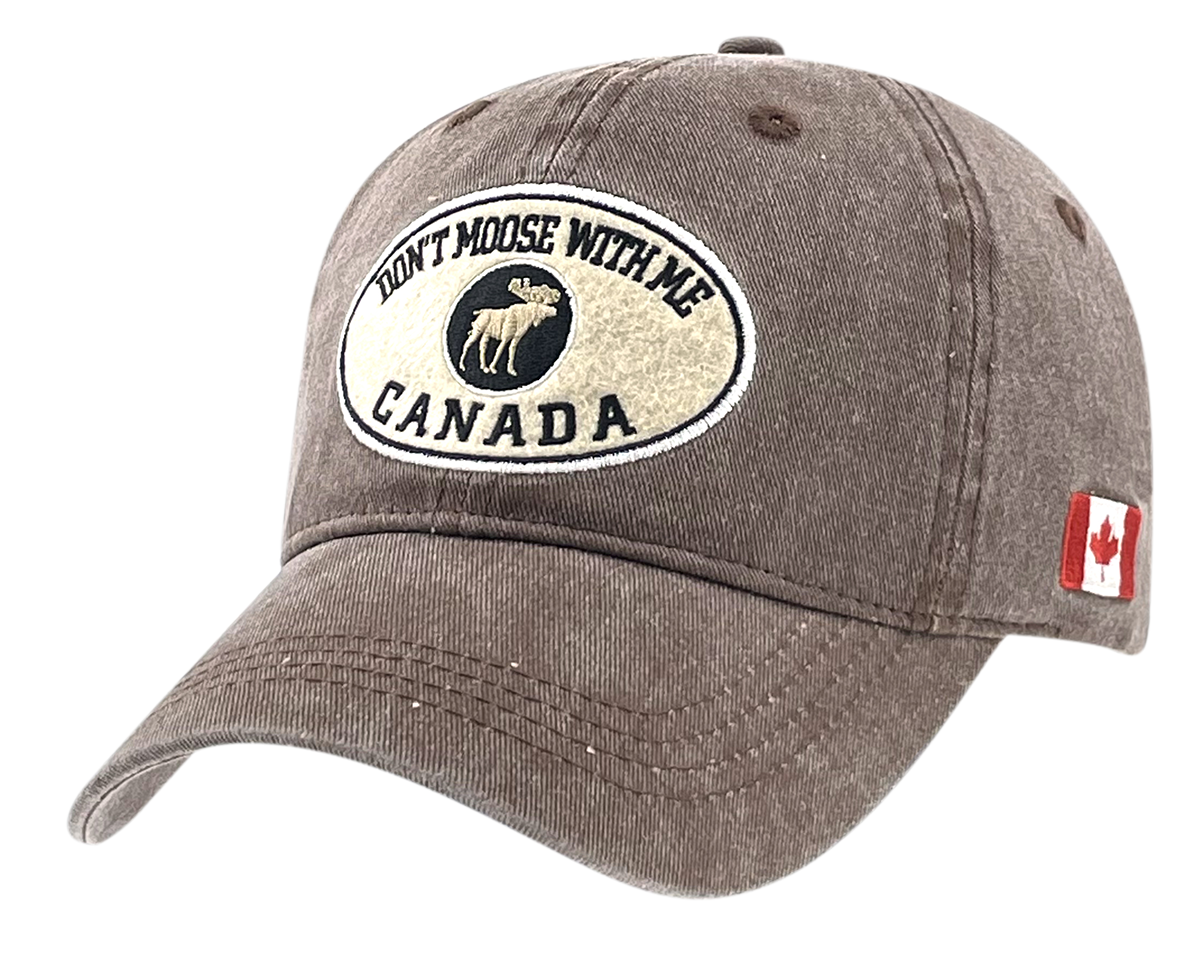 Canada Washed Cotton Hat with MOOSE Patch and Canada Flag on side
