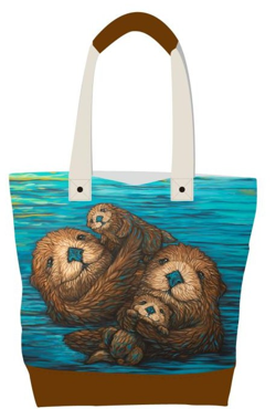 Licensed Canvas Tote w/ Vegan Leather Accents & Zippers - ARW - Otter Family