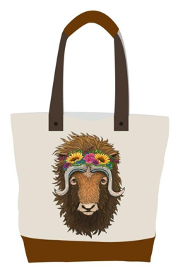 Licensed Canvas Tote w/ Vegan Leather Accents & Zippers - ARW - Musk Ox Hair Don't Care