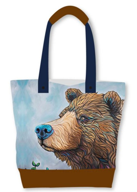 Licensed Canvas Tote w/ Vegan Leather Accents & Zippers - ARW - Bear On Guard
