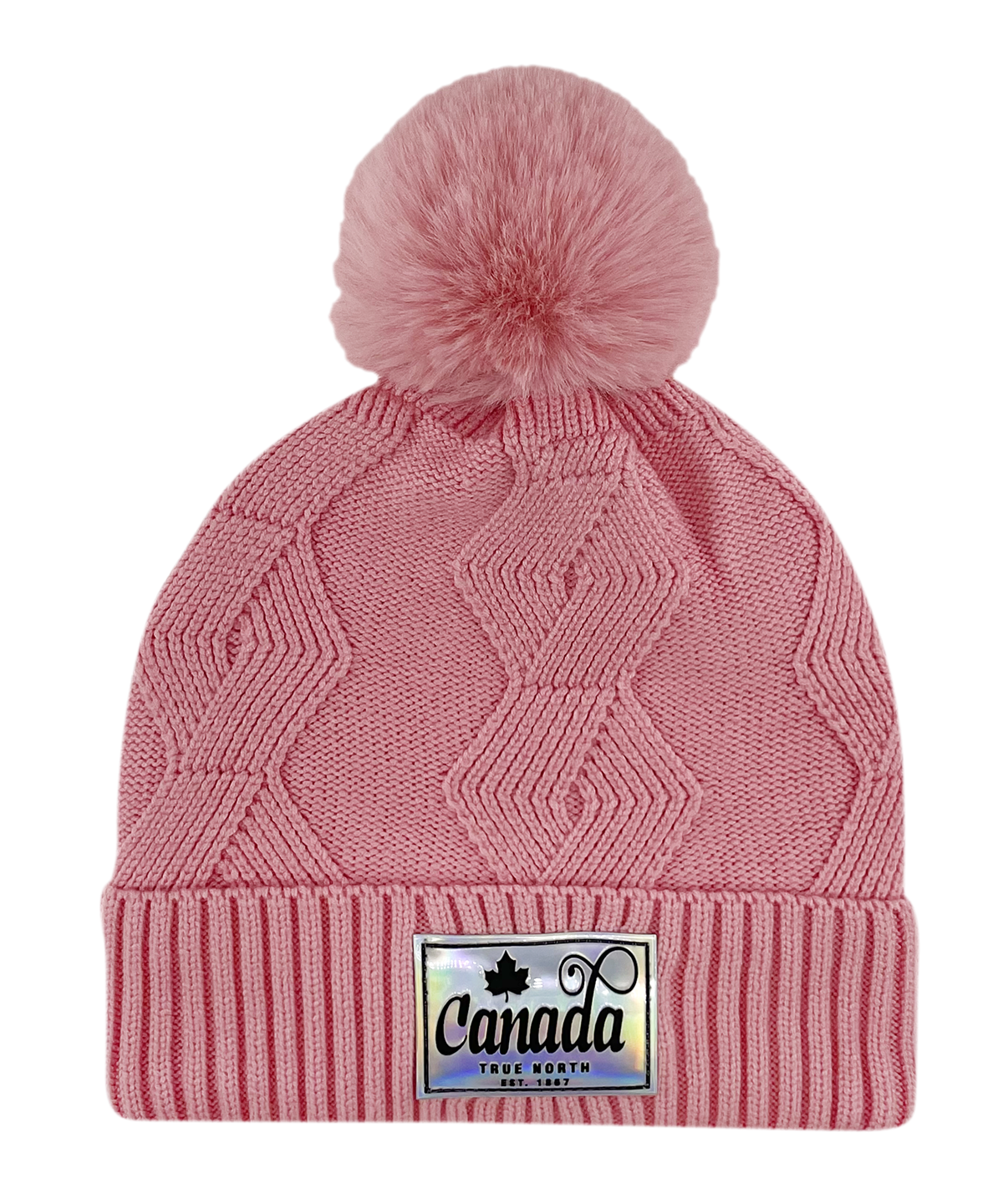 Knit Toque with Pom w/ Metallic Canada Patch