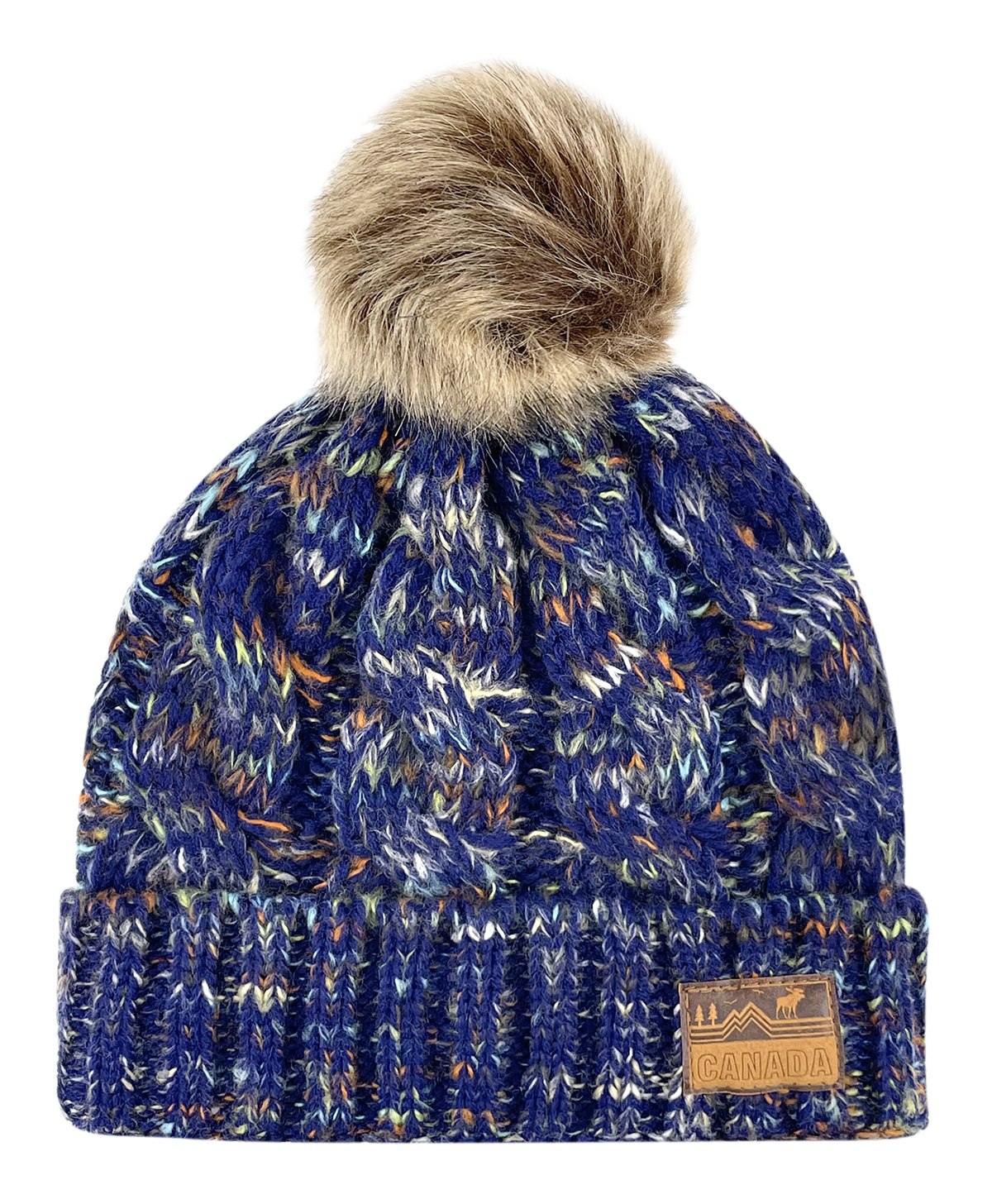 Canada Multi-Weave Knit Toque with Pom w/ Leather Patch