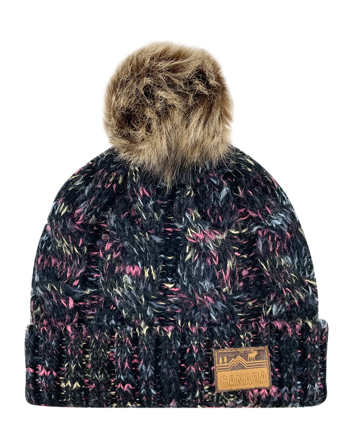 Canada Multi-Weave Knit Toque with Pom w/ Leather Patch