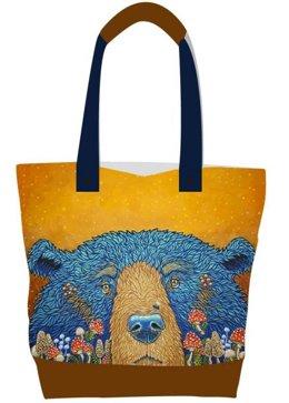 Licensed Canvas Tote w/ Vegan Leather Accents & Zippers - ARW - Fun Guy "Fungi" Bear