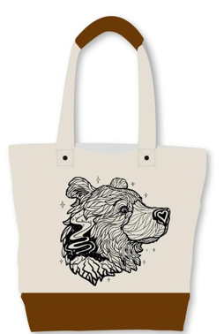 Licensed Canvas Tote w/ Vegan Leather Accents & Zippers - ARW - On my Mind, Bear