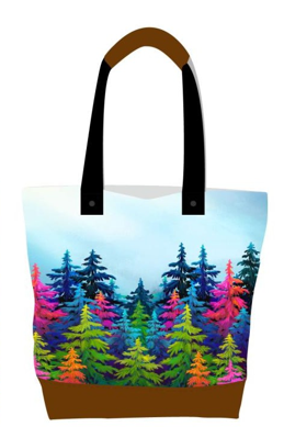 Licensed Canvas Tote w/ Vegan Leather Accents & Zippers - ARW - Mystic trees